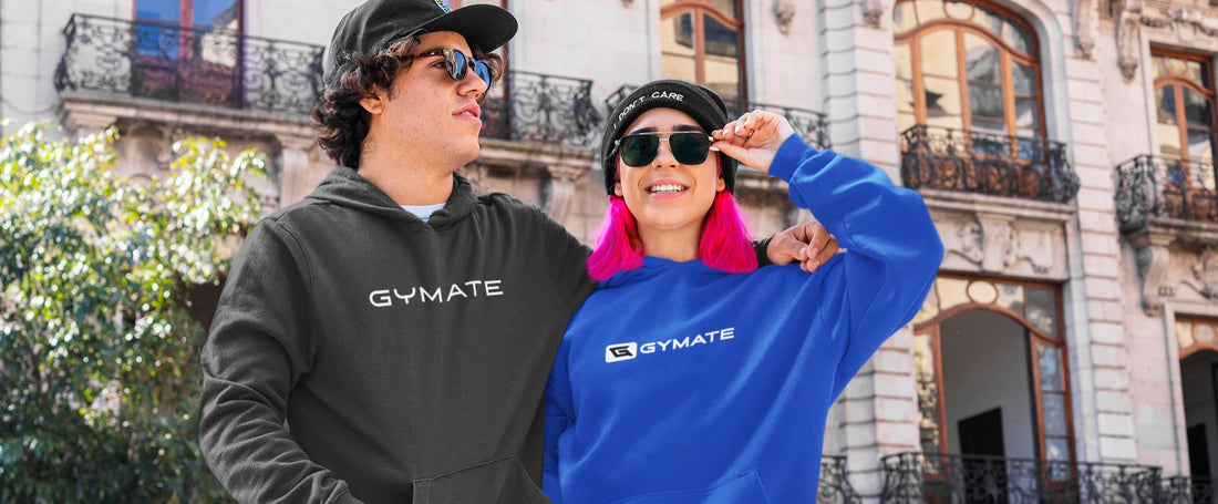 Man and woman wearing Gymate UK Athleisure hoodies