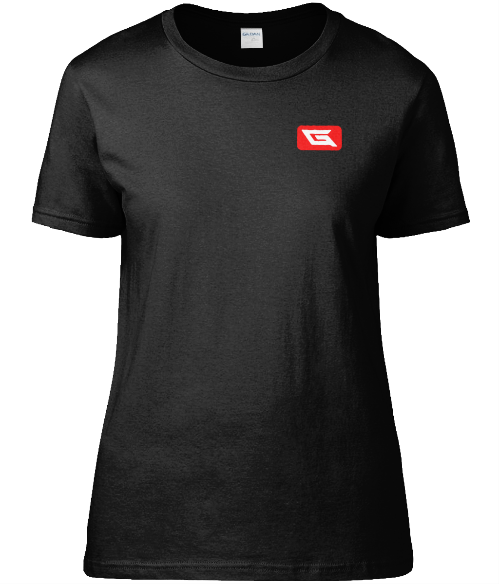 Designer T-shirts for Women Gymate Red logo [Chest] Black