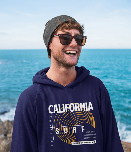 Navy coloured Graphic Gym Hoodies  with a California Surf Design