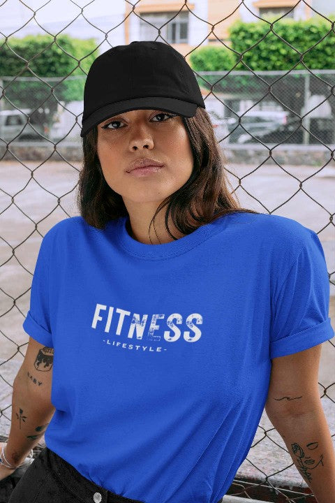 Womens Slogan T Shirts 'Fitness Lifestyle' blue