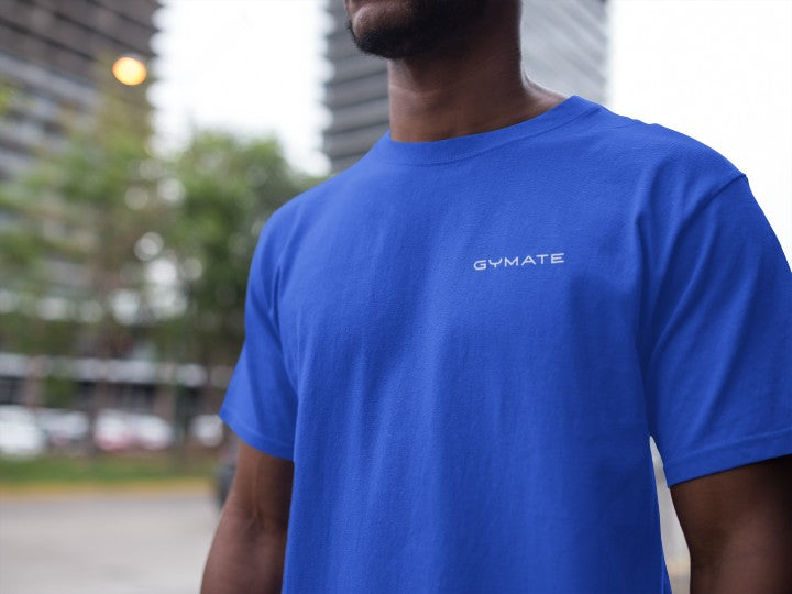 Mens t shirts Gymate original logo chest Blue