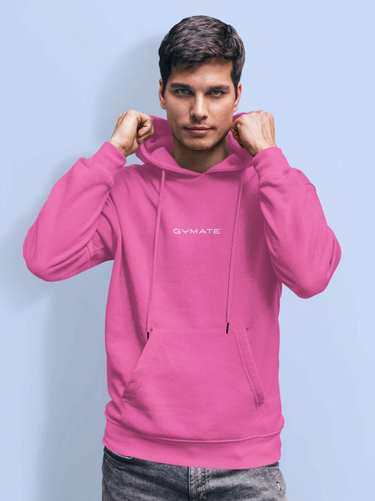 Mens Pink Hoodies Designer Gymate Original small logo ctr Athleisure pink