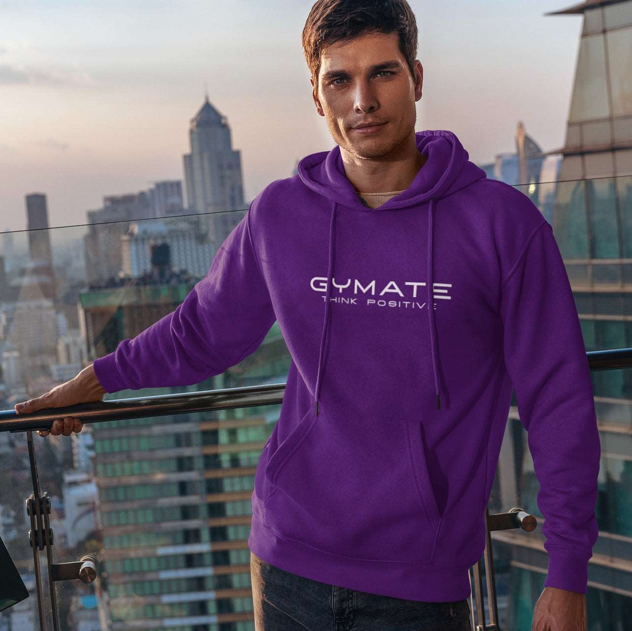 Mens Purple Hoodies Designer Gymate Original Think Positive ctr lge purple