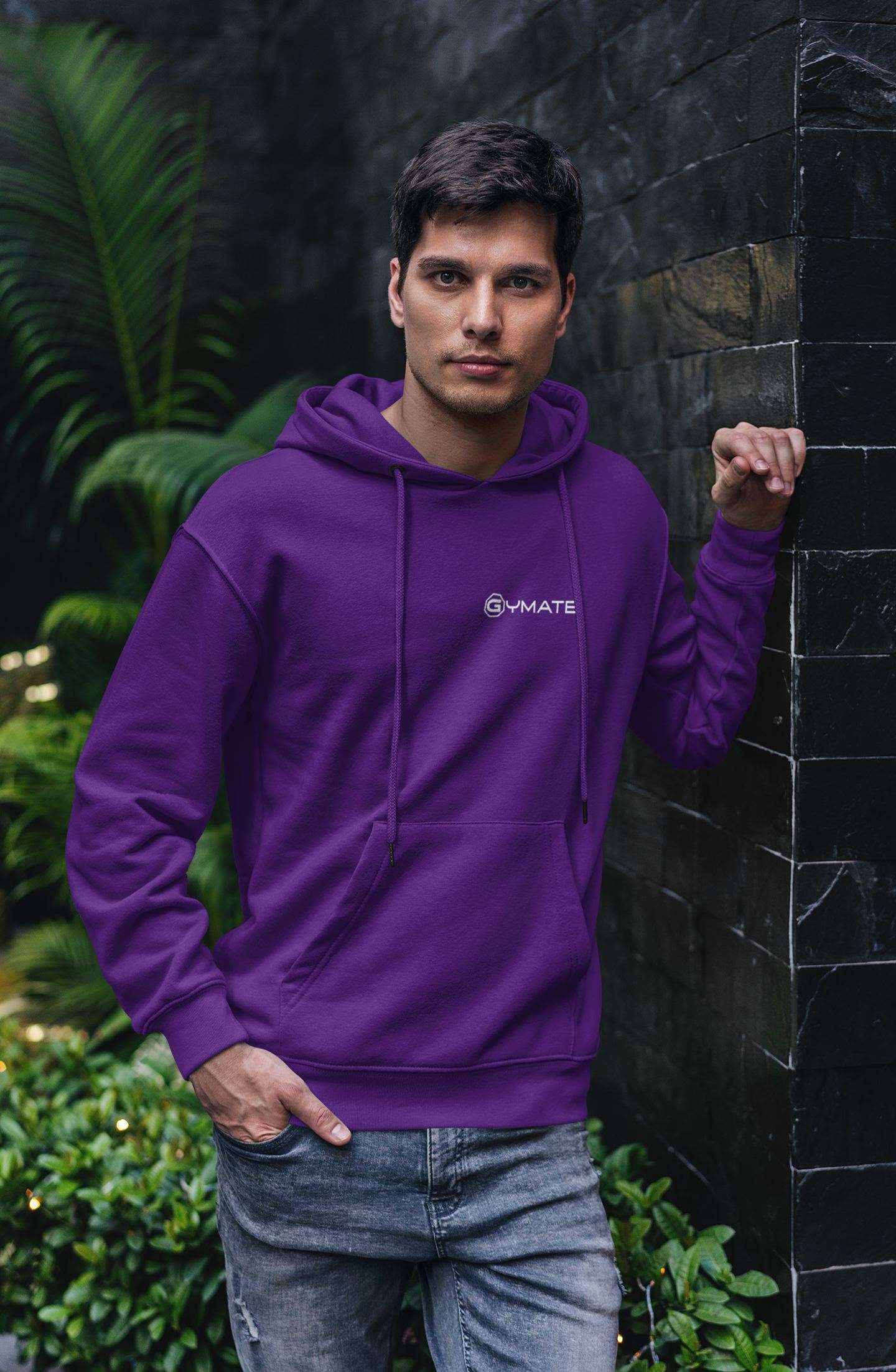 Mens purple Hoodies Designer Gymate logo chest Athleisure or Activewear purple