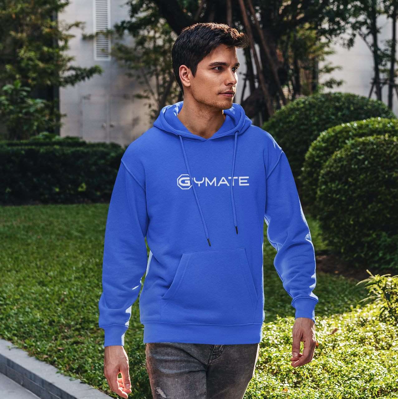 Mens blue Hoodies Designer Gymate large logo ctr Athleisure royal blue