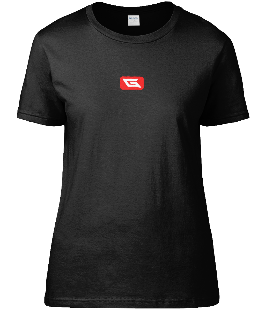 Designer T-shirts for Women | Gymate Red logo [Ctr] Black