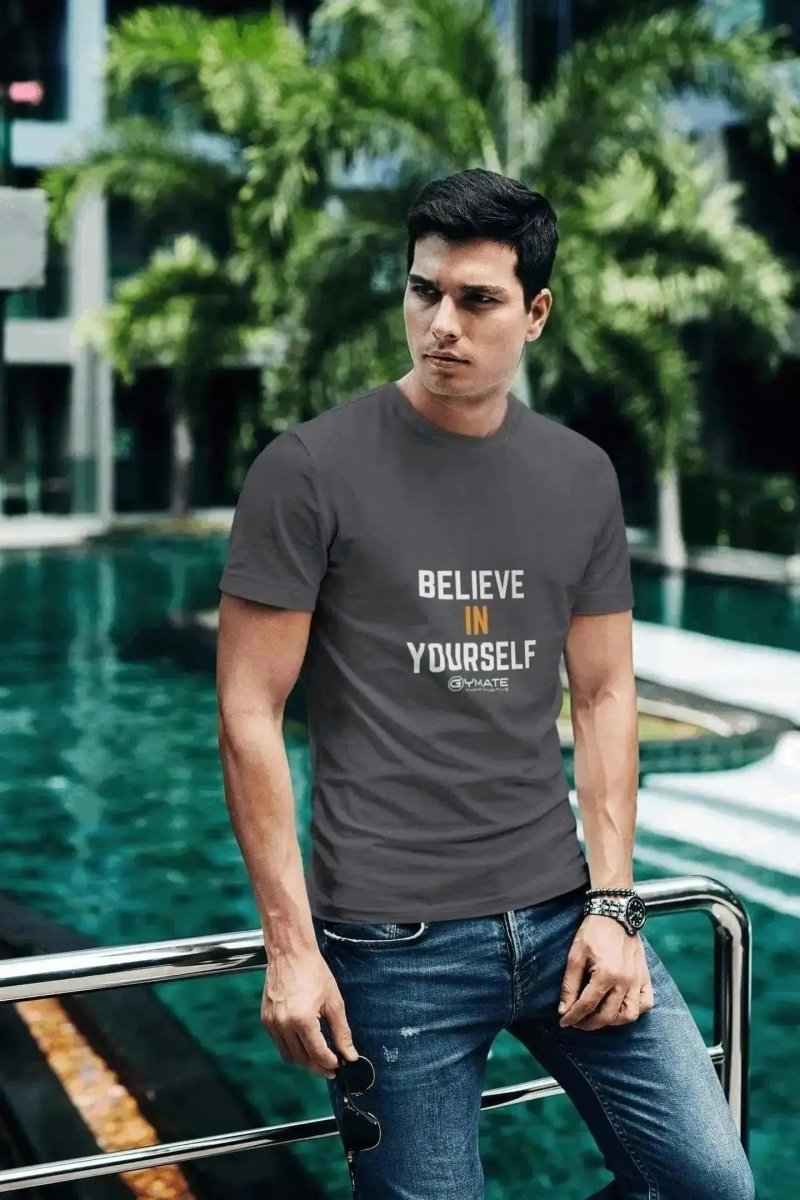 slogan T Shirts to inspire Men | Believe in Yourself dark grey