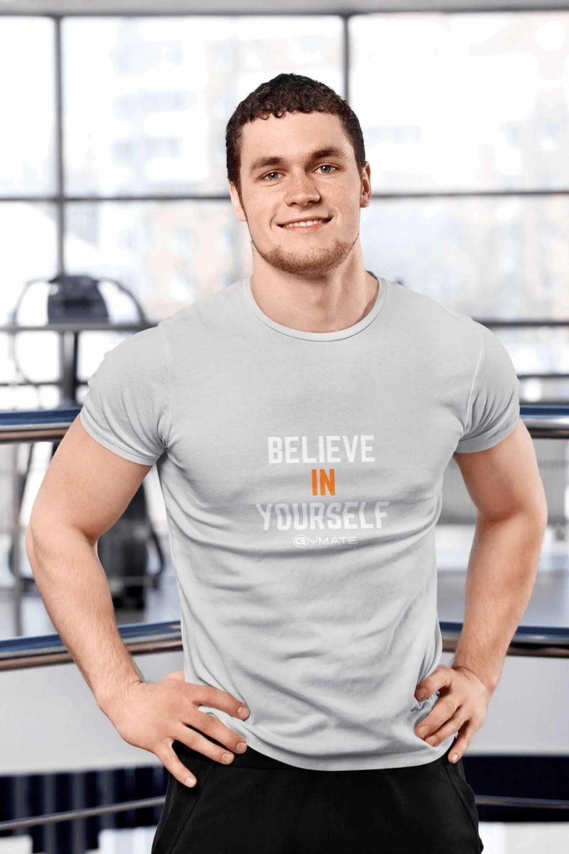 slogan T Shirts to inspire Men | Believe in Yourself light grey 2